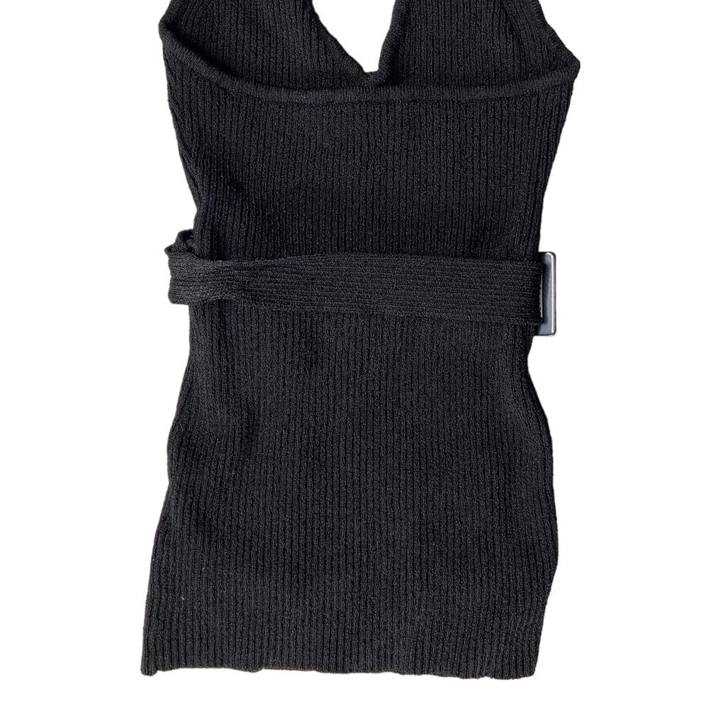 Bebe Y2K Halter Top Ribbed Knit Sweater Tank Black Belted Womens Size Small - Picture 5 of 8